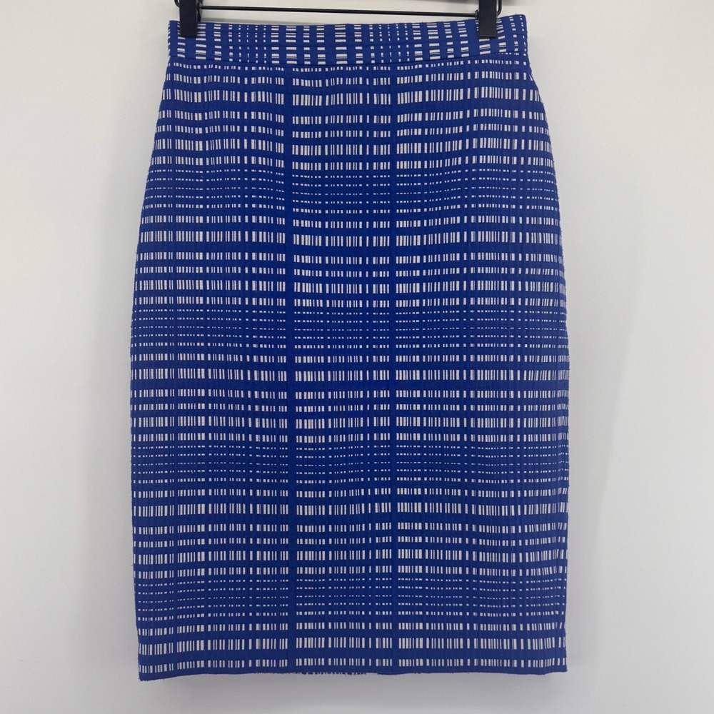 Banana Republic Cobalt Blue White Geometric Dash Pencil Skirt Size‎ 2 Womens